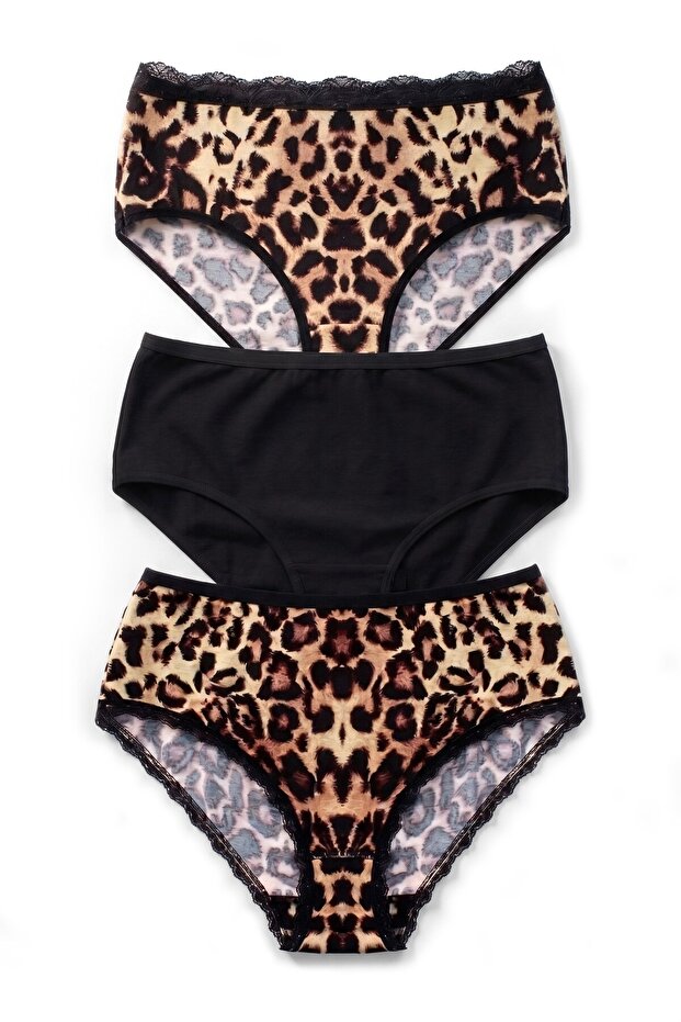 Women's Panties 3-Piece Leopard High Waist Special Production Viscose Fabric - 4426-3