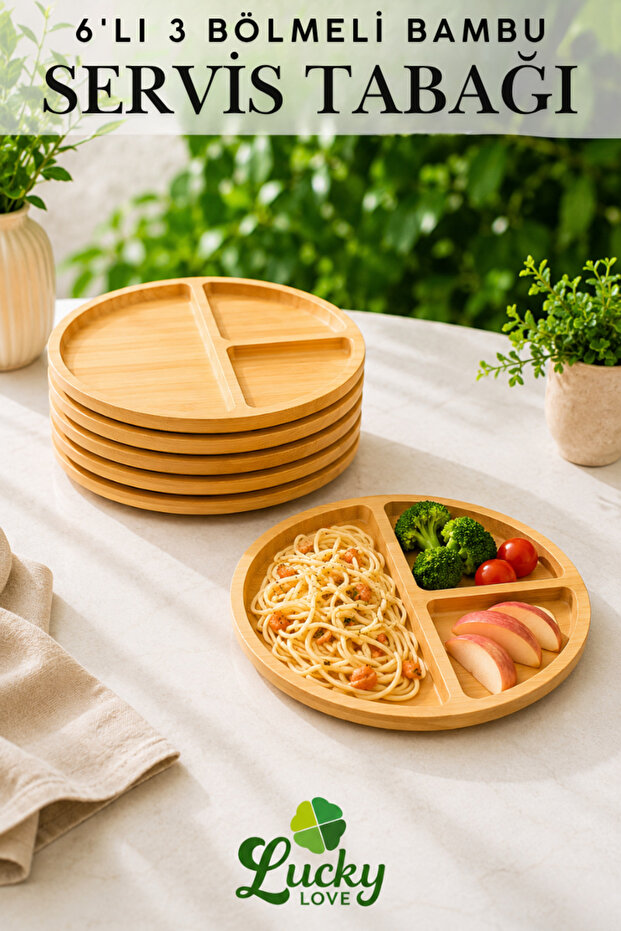 6-Piece Bamboo Luxury 5-Compartment Round 20 X 20 cm Serving Plate, Presentation Tray
