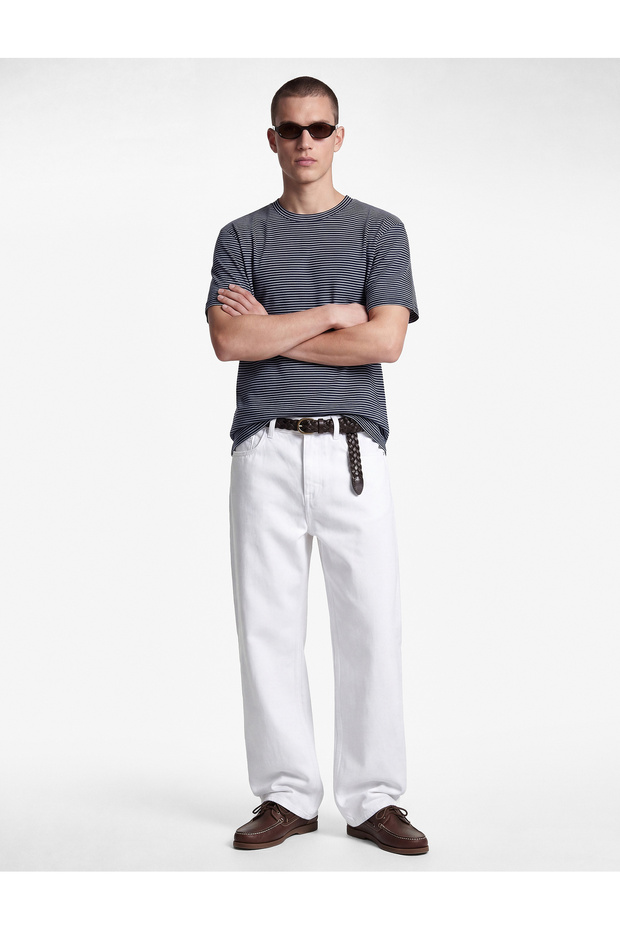Cotton Short Sleeve Crew Neck Striped Slim Fit T-Shirt