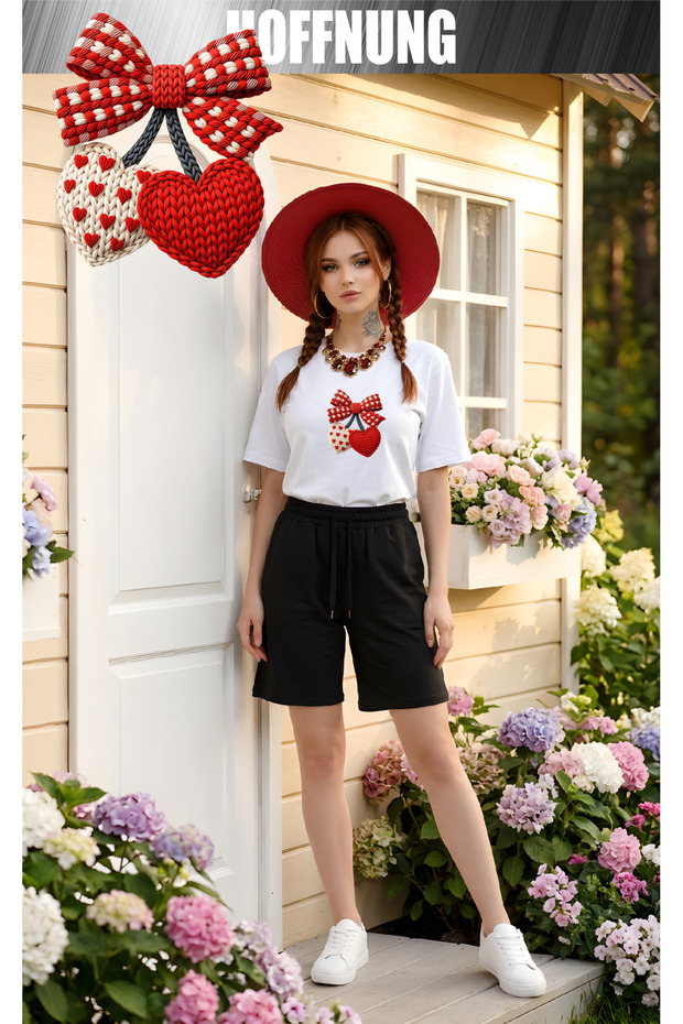 Unisex Casual Short Sleeve Set with 2Hearts Print Outdoor Spring/Summer Fullshorts