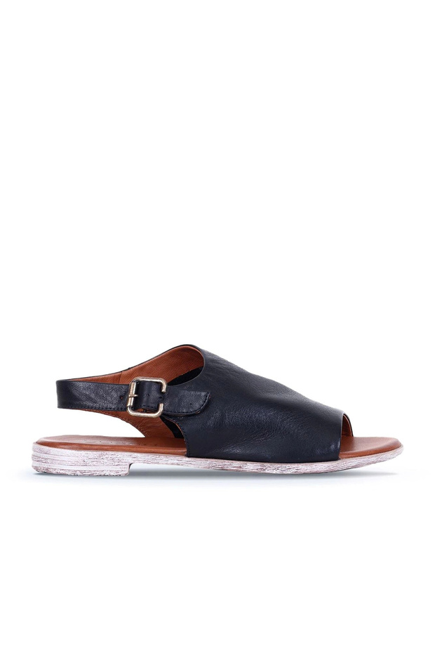 Black Leather Women's Sandals 01Wn5000