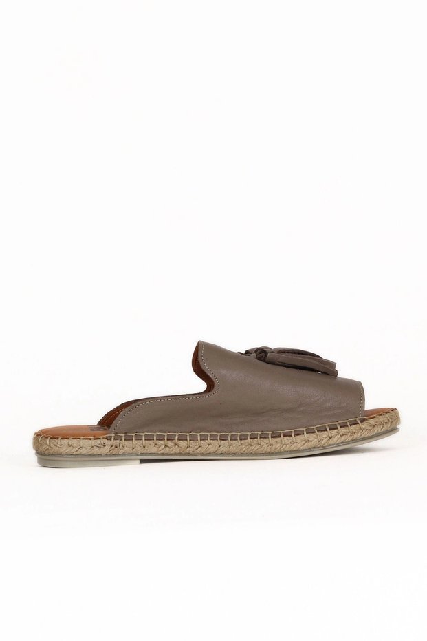 Shoes gray leather women's espadrille slipper 01wj0311