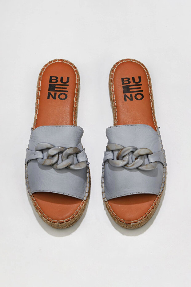 Blue Leather Women Espadrilles Slipper 01Ws1821