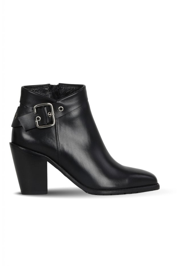 Black Leather Women's Heeled Boots 33Wb9510