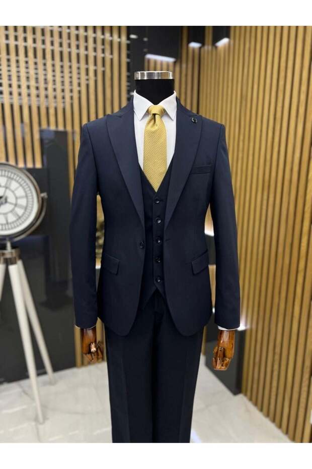 5 Button Flat Vest Suit Navy Blue