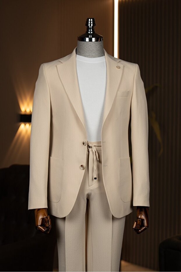 Exclusive drawstring sportswear suit beige