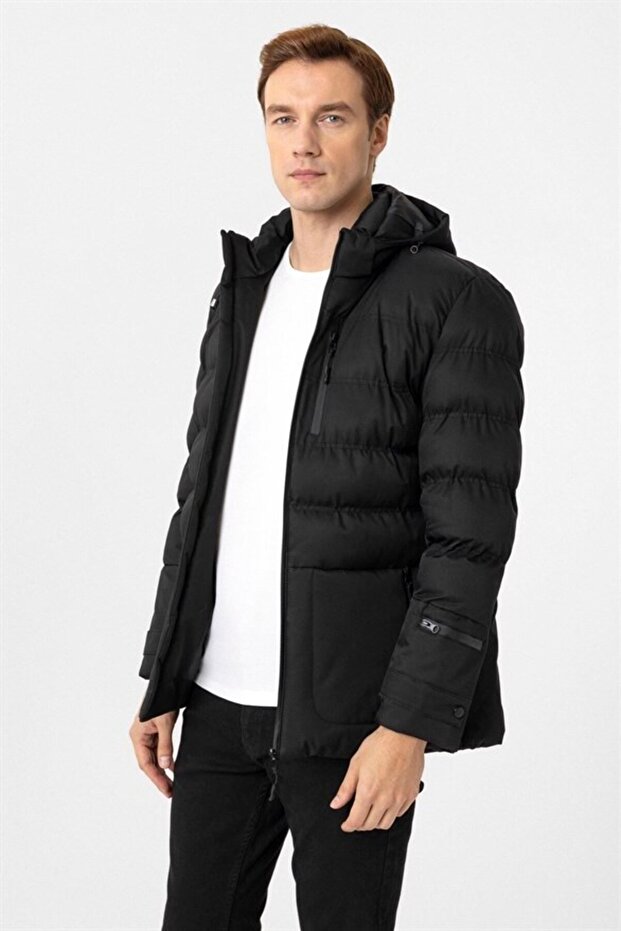 Siyah Slim Kapitone Mont - 2