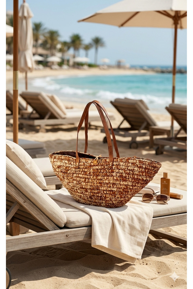 Havana Beaded Natural Straw Jute Beach Bag