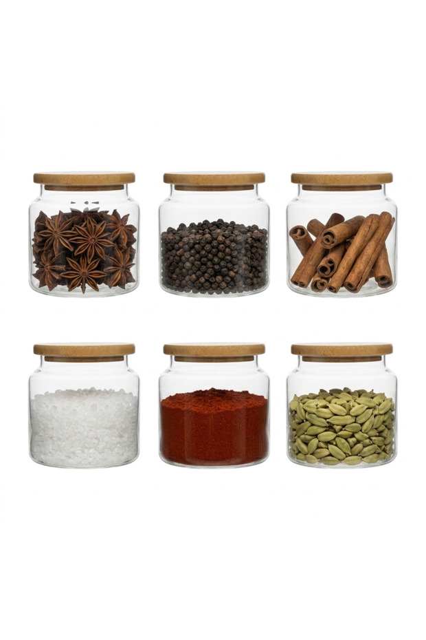 6-Piece Vacuum Bamboo Lid Glass Storage Jar 635 ml