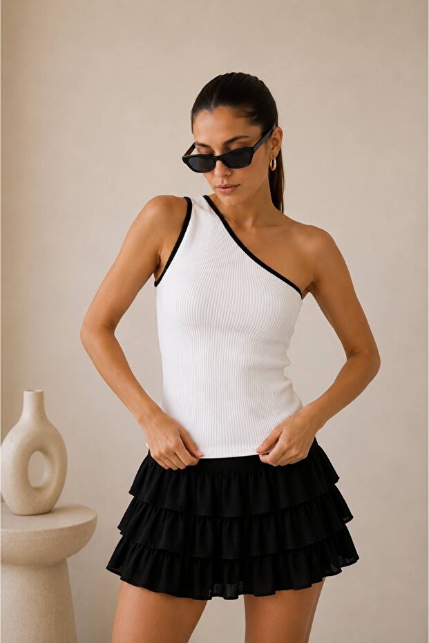 Women's One Shoulder Ribbed Summer Tank Top