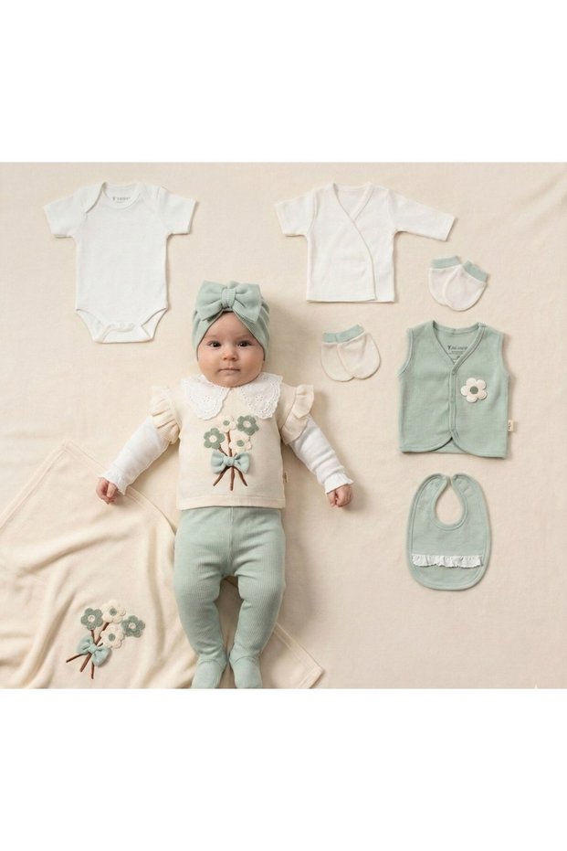 Baby Girl Lace Collar with Flowers 0-3 Months 10-Piece Newborn Hospital Release Zibin Set Boxed