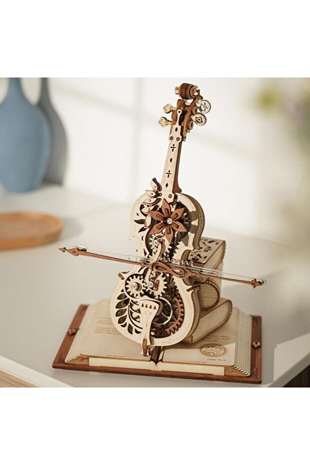 AMK63 Çello Müzik Kutusu (Magic Cello) Music Box DIY Mechanical 3D Wooden Puzzle Maket Model Se - 7