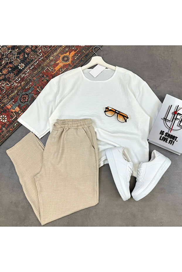 Crew Neck Half Sleeve Oversize Short Sleeve T-Shirt Pants Set 2-Piece Set