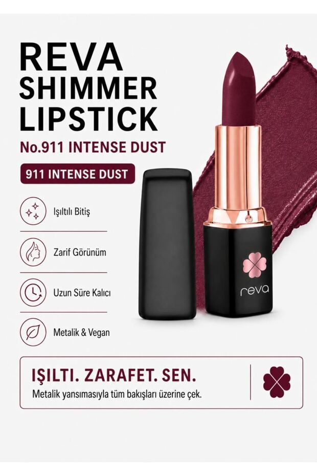 Shimmer Lipstick Intense Rust - Shimmer Lipstick - 4 Gr - No: 911 - Vegan & Clean Content