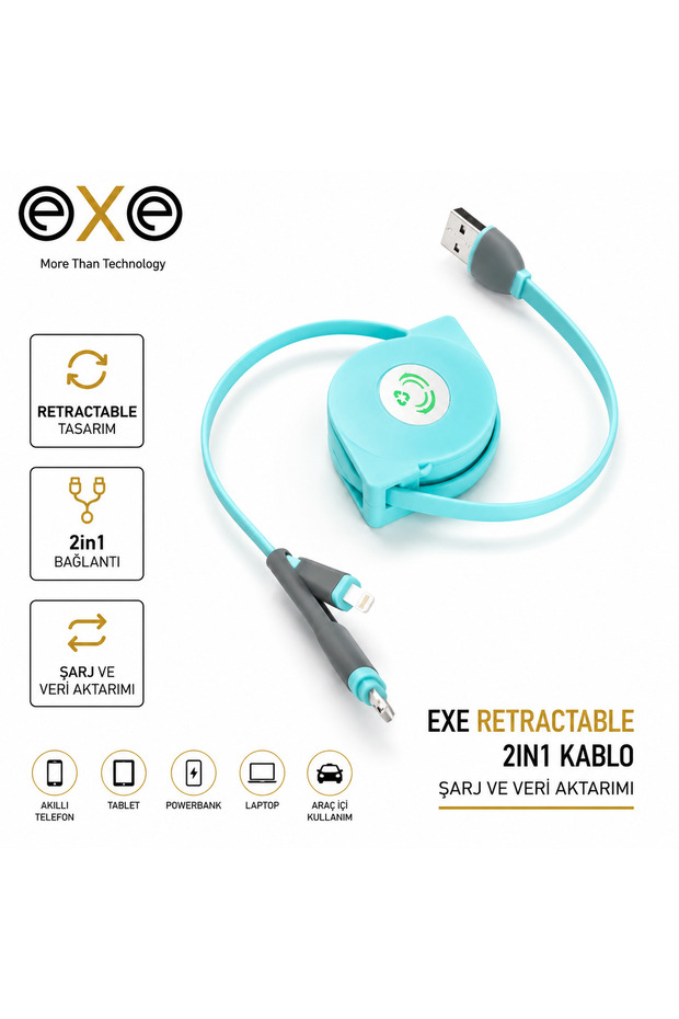 Exe Retractable 2in1 Makaron Kablo
