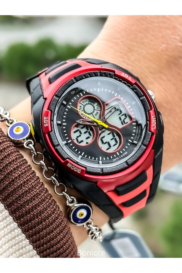Suitable for Pool Sea Use,Stopwatch,Light,Calendar,Red Sports Digital Women's Wristwatch+Wristband