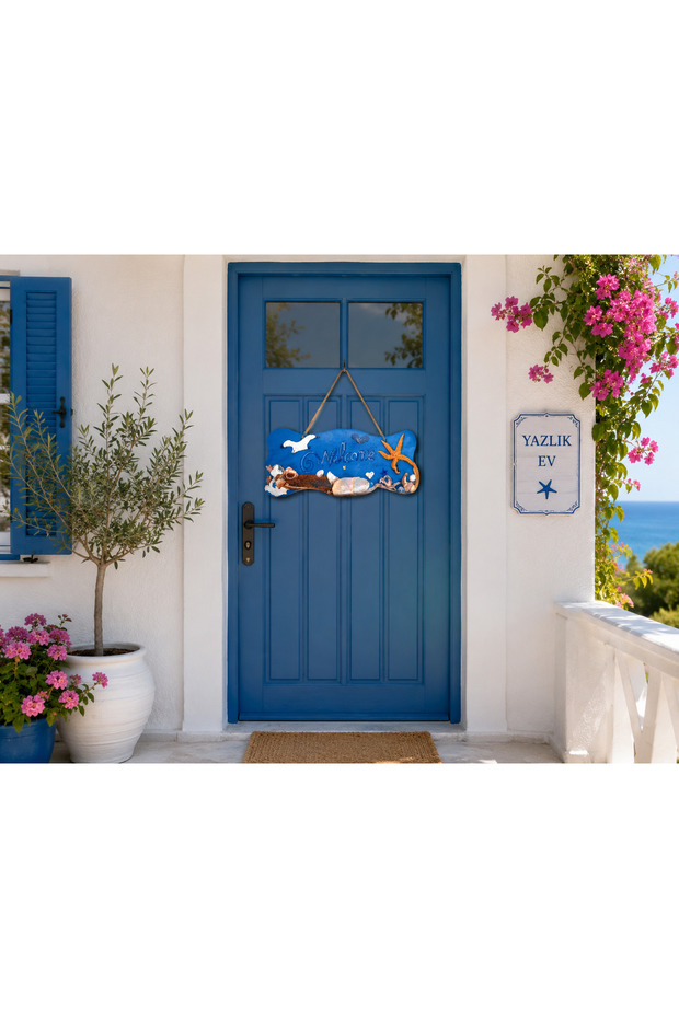 Welcome Written Sea Themed Door Ornament – Handmade Decor on Mdf