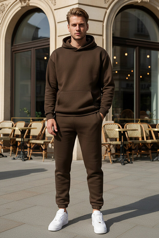 Men's Oversized Sweatpants Set with Kangaroo Pockets and Elastic Cuffs - Home Wear