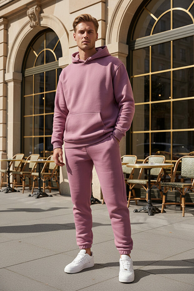 Men's Oversized Sweatpants Set with Kangaroo Pockets and Elastic Cuffs - Home Wear
