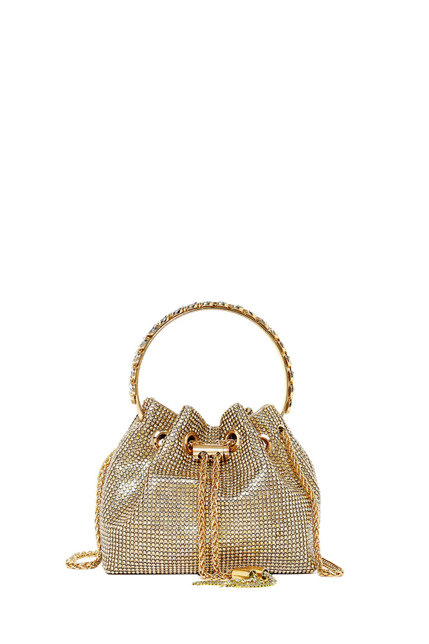 Women's Beige Long Chain Strap Piece Stoned Mini Evening Dress Bag 26Sbd2956Ts