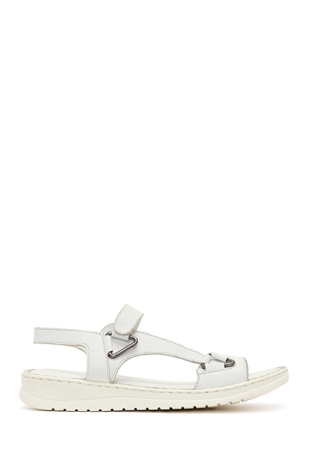 Women's White Leather Comfort Sandals 26Sfd340418