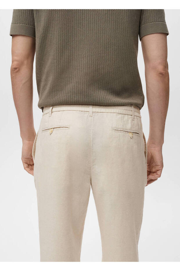 Slim fit keten beli büzgülü ipli pantolon - 8