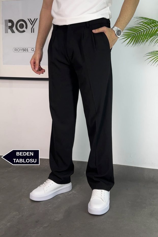 Baggy Double Pleated Trousers Comfortable Fit Elastic Waist New Season Men's Linen Trousers