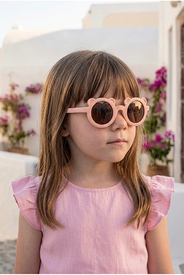 Round Matte Teddy Bear 0-10 Years Old Uv400 Certified Beige Cream Children's Sunglasses