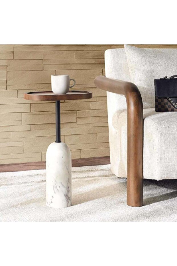 Callisto Accent Table Marble Small - Walnut & White