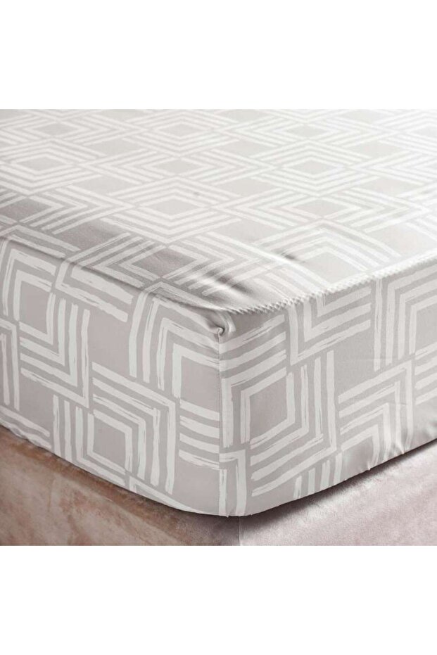 Everyday Geometric Printed King Fitted Sheet 180x200+33 Cm-beige