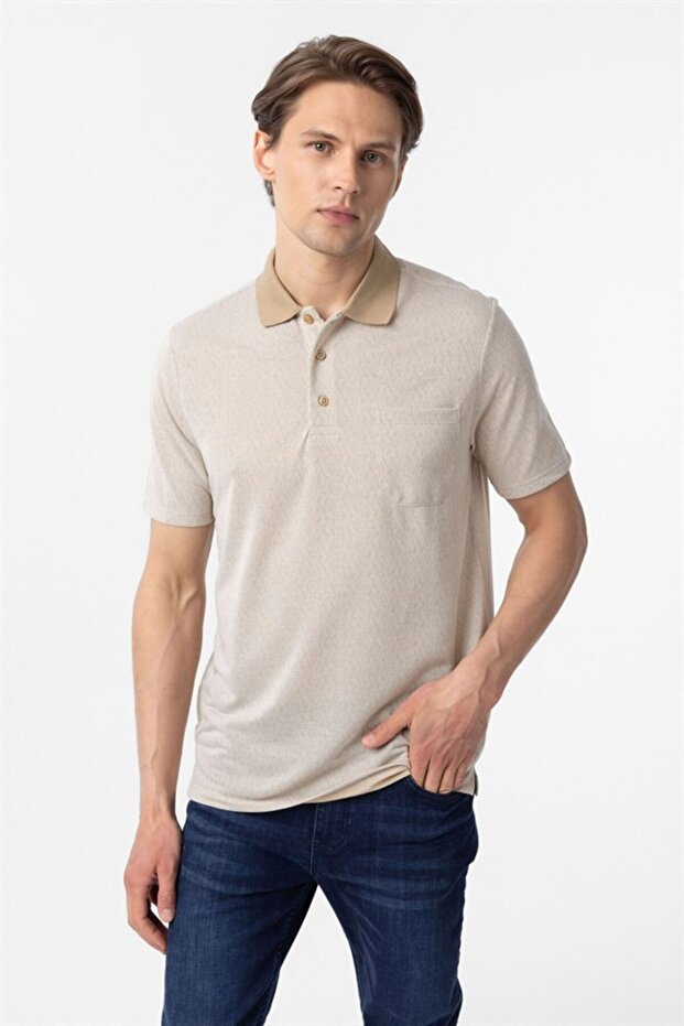 Bej Regular Armürlü Polo Yaka Tişört - 1