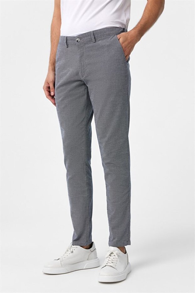 Lacivert Slim Armürlü Pantolon - 3