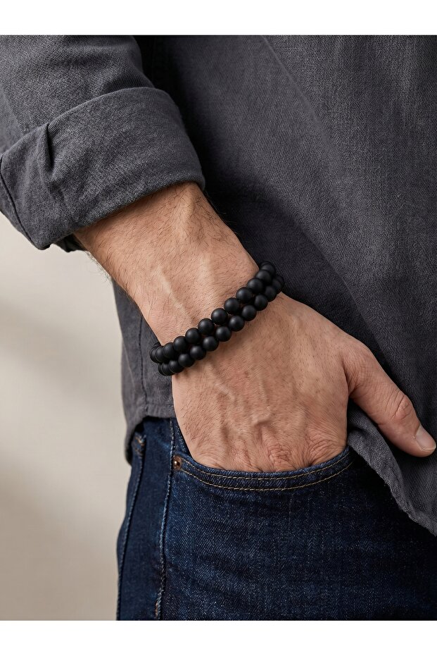 Double Onyx Black Steel Premium Masculine Men's Bracelet 01835