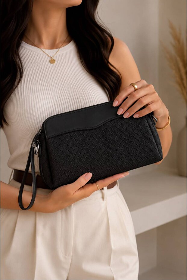 Women's Knitted Textured Zippered Hand and Shoulder Bag for Daily Use