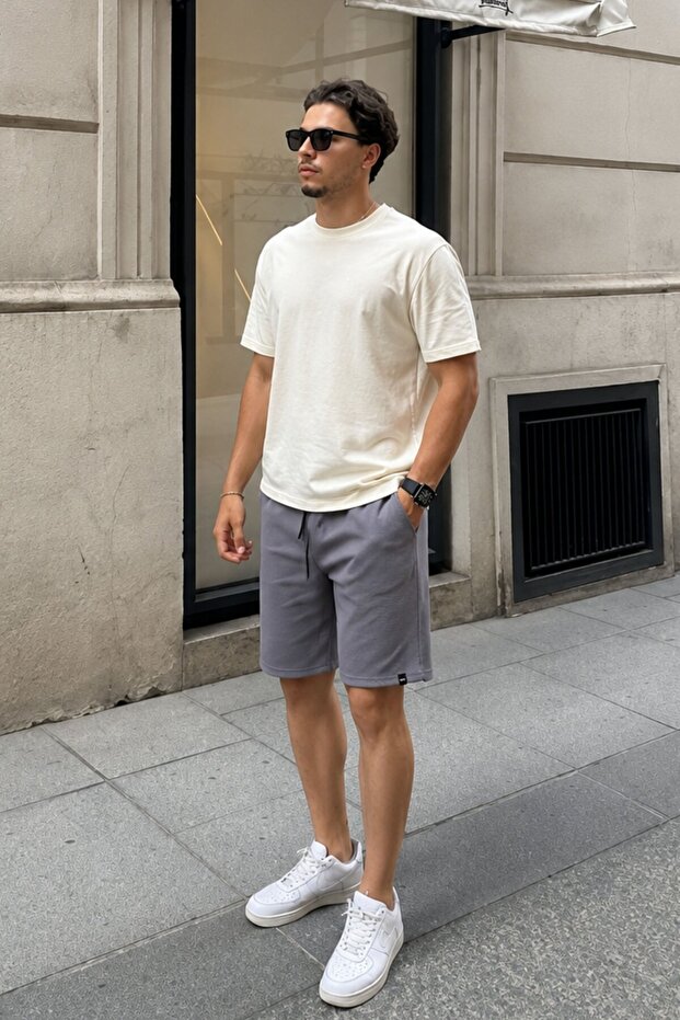 Smoked Adjustable Waist Pocketed Short Men's Shorts 6544