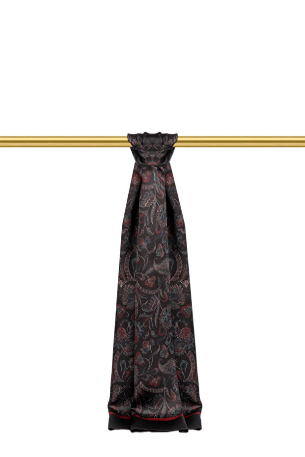 Black Patterned Men's Silk Cashew - 1