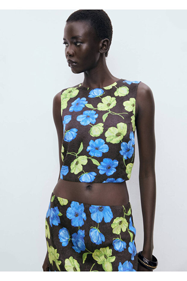 Backless Floral Crop Blouse