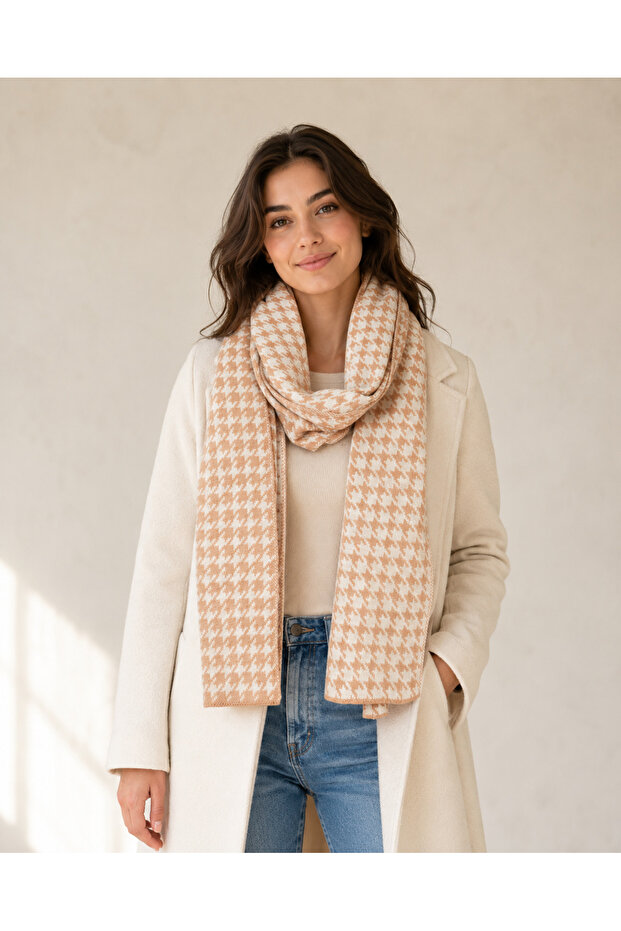 وشاح تريكو منقوش بنقشة Houndstooth للجنسين