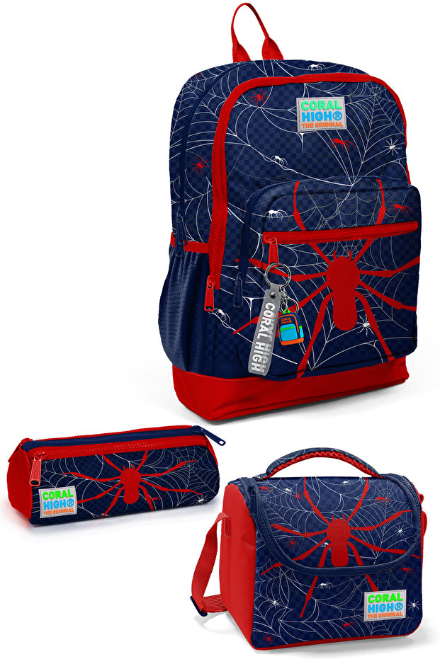 طقم حقائب مدرسية مكونة من 3 قطع بنمط عنكبوت باللون الأزرق الداكن للأطفال SET0123720