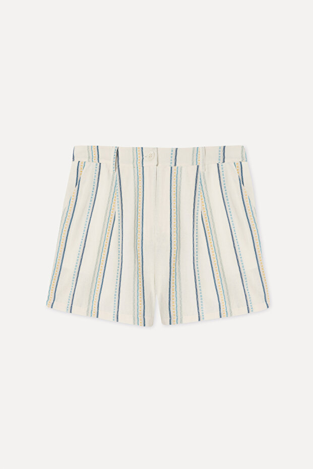 Women's Off-White Striped Comfort Fit Shorts