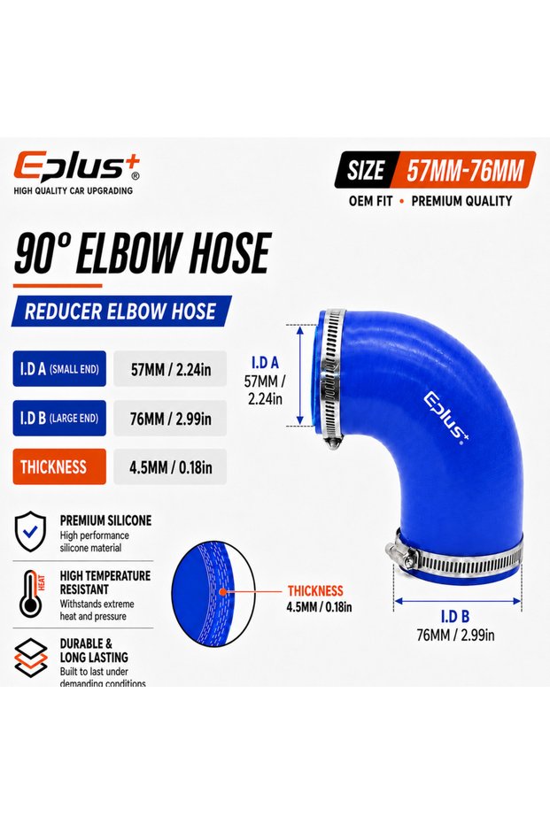 I.D 57MM-76MM Silica Gel Tube Universal Silicone Tubing Hose 90 degrees Big To Small Pipeline Couple