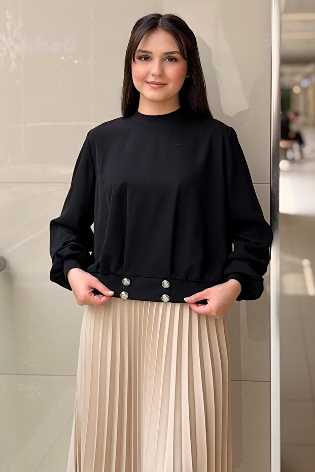 Beli Ribana Elasticated Short Tunic with Four Button Detail