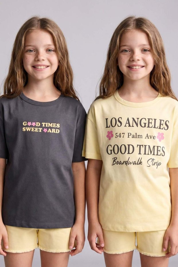 Crew Neck Printed 2-Piece Short Sleeve T-Shirt Girls H2155A826Sm