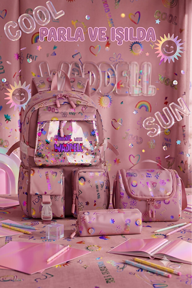 Kawaii Korean Style Twil Fabric Patterned Backpack, Lunch Bag and Pencil Case Triple Set