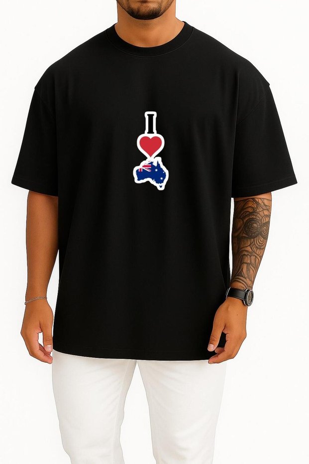 Oversized I Love Australia Chest B Printed Unisex T-Shirt