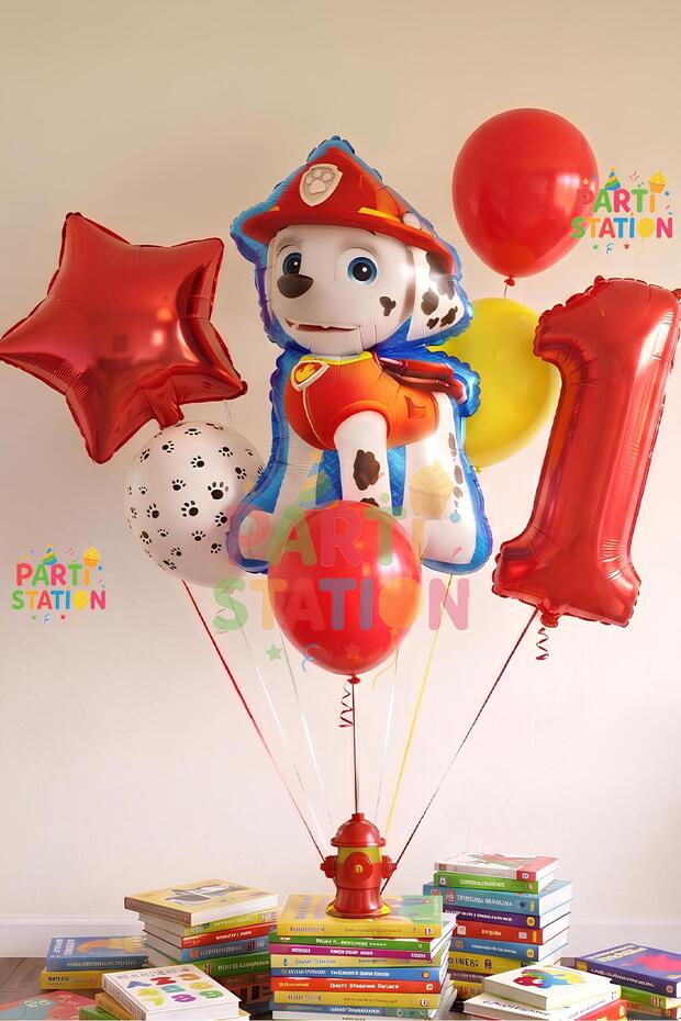 Paw Petrol Pav Petrol Fire Department Dog Marshall 1 Year Old Balloon Concept Birthday Set Age Balloon Set