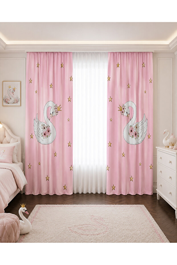 Cute Swan Double Winged Children's Room Background Curtain