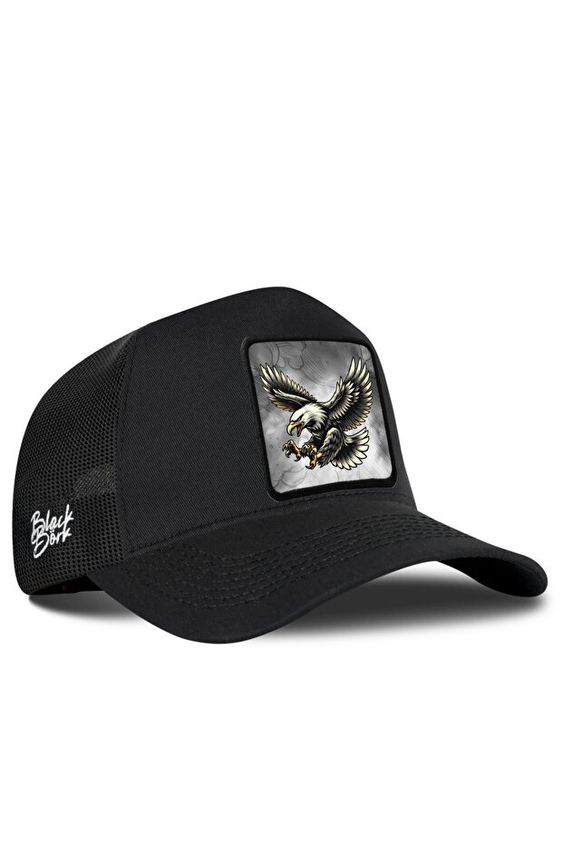 V1 Trucker Kartal - قبعة سوداء للجنسين مع شعار 6bs (CAP)