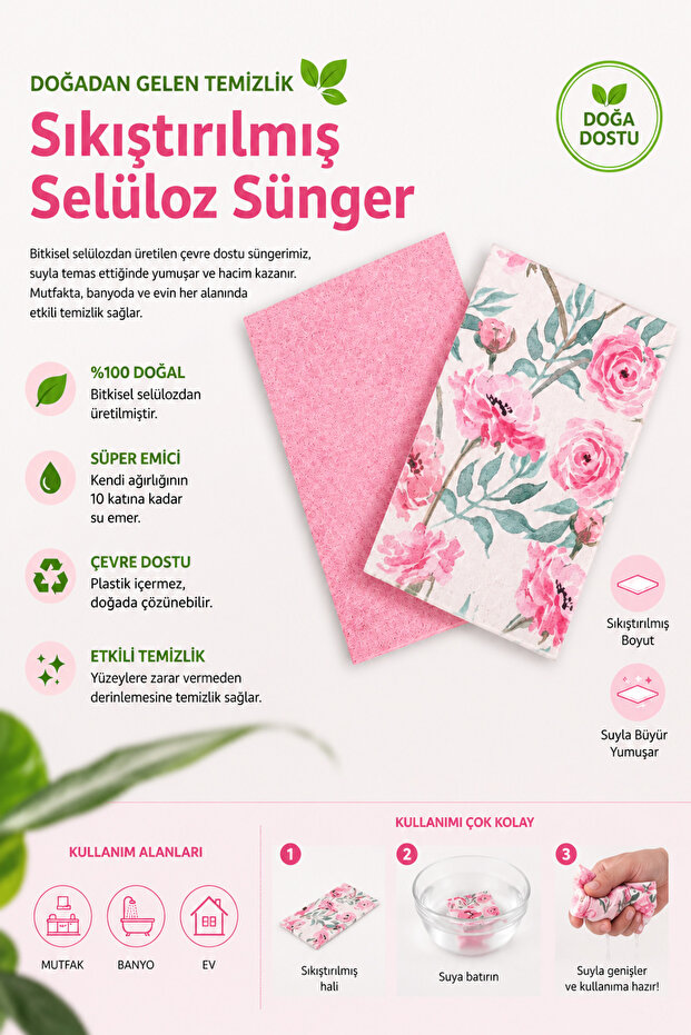 100% Natural Cellulose Compressed Cleaning Sponge Mycleanvibe – Colorful 2 Pieces