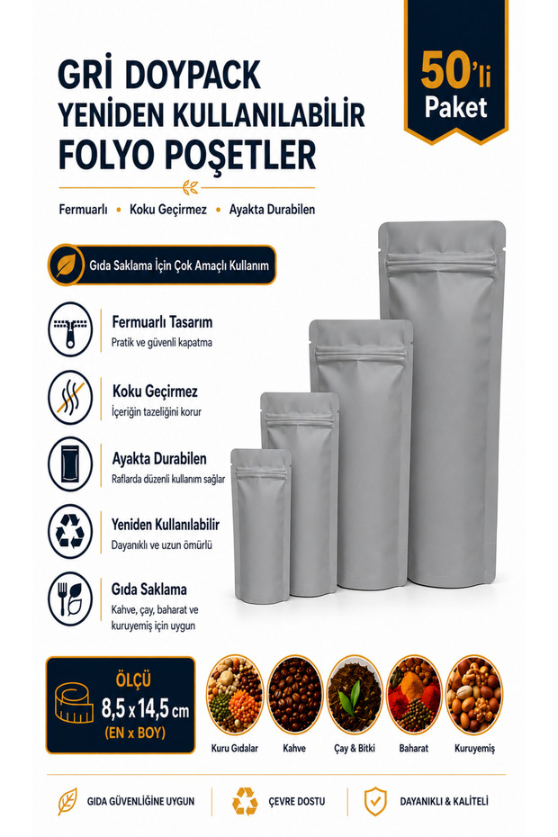 Ziplock Aluminum Packaging Package - 50 Pieces - Barrier Food Storage Bag, Ziplock (Ziplock) 8.5X14.5 cm